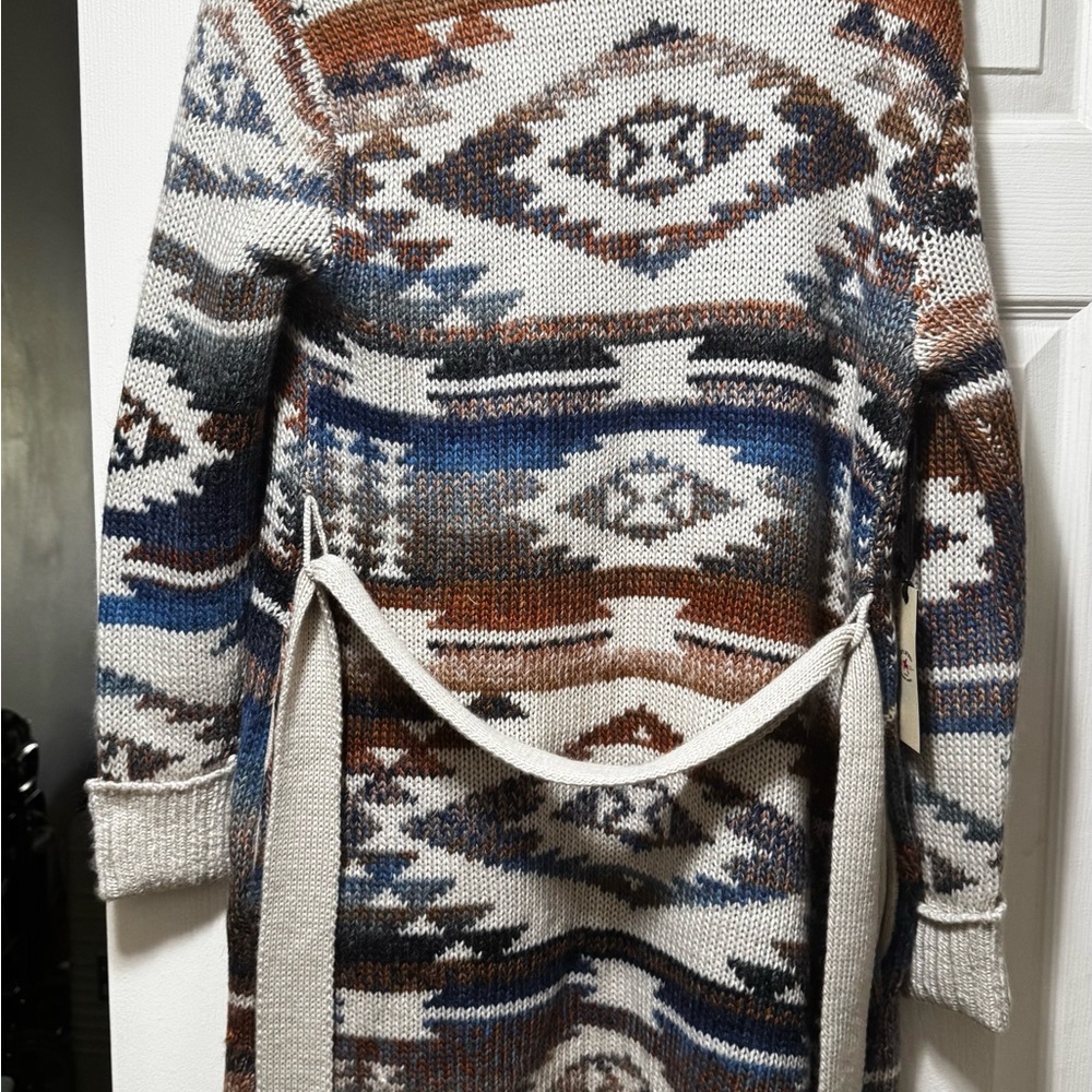 Idyllwind Multicolor Knit Open-Front Cardigan - Blue, Brown, Cream - Picture 10 of 13